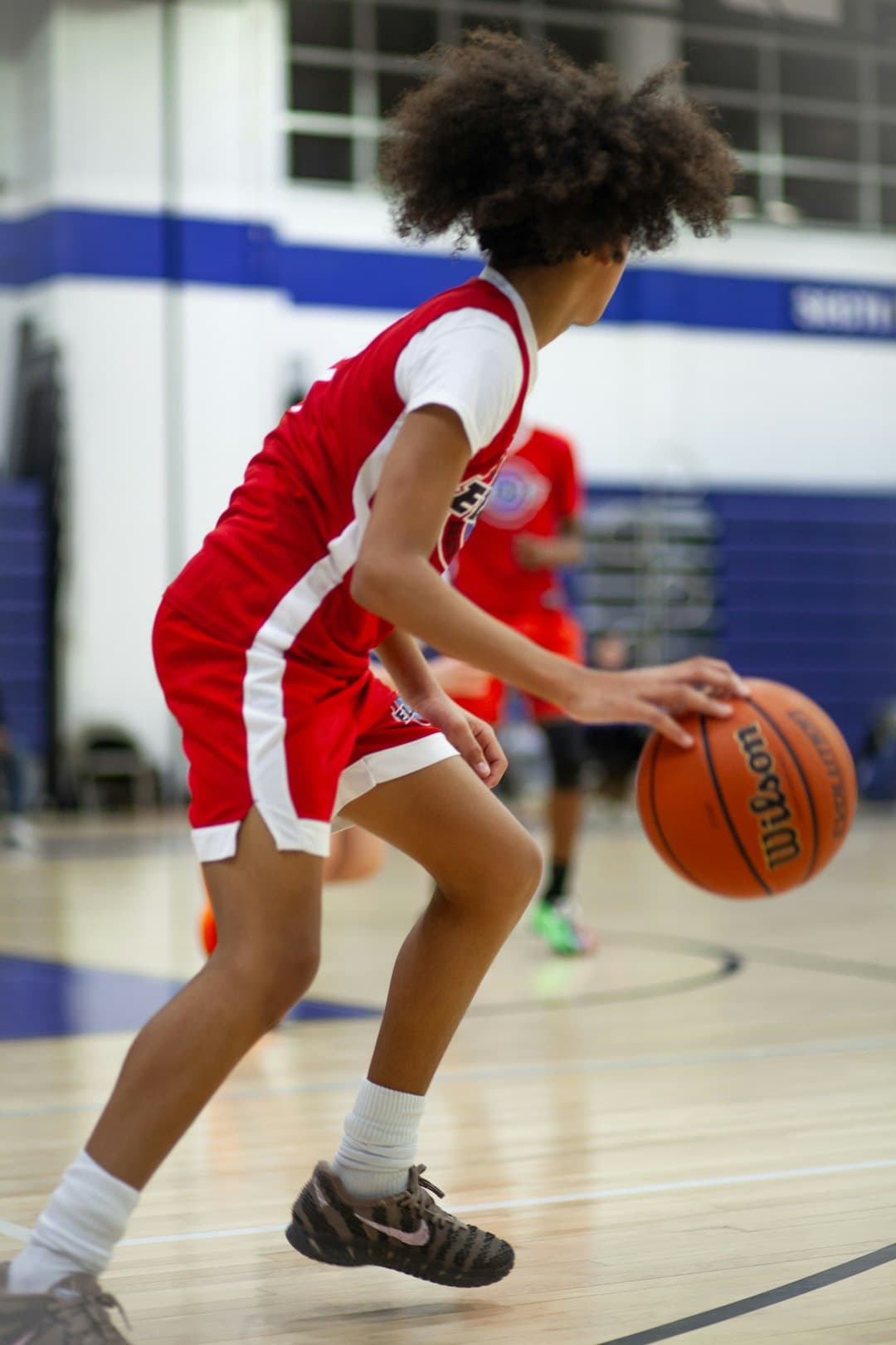 Serious shooter practicing basketball